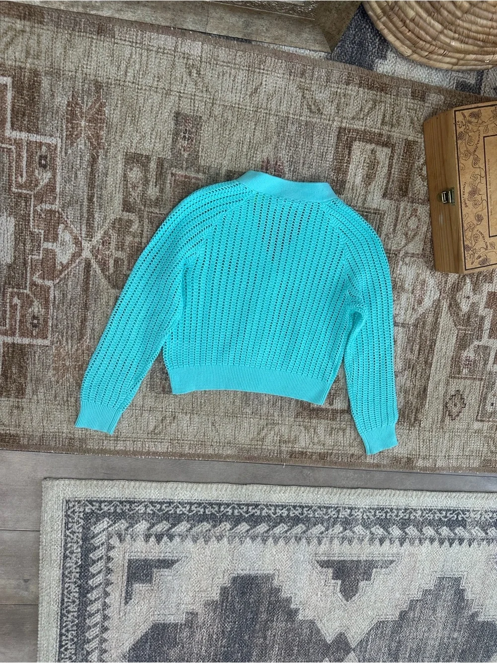 New Epic Threads Girls Cardigan Macys Exclusive V Neck Turquoise Button Sm 7/8